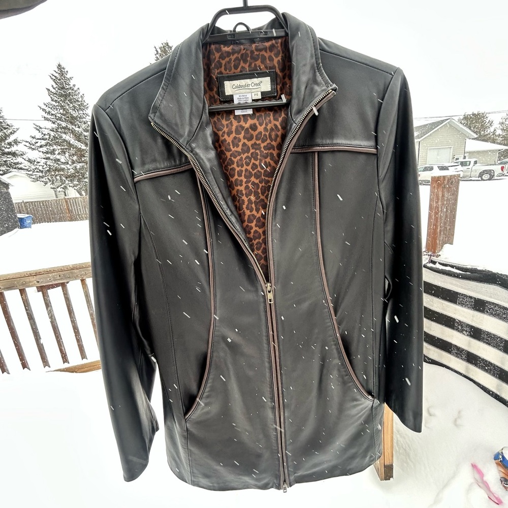 Soft Genuine Leather Jacket with Leopard-print Lining - Picture 3 of 16